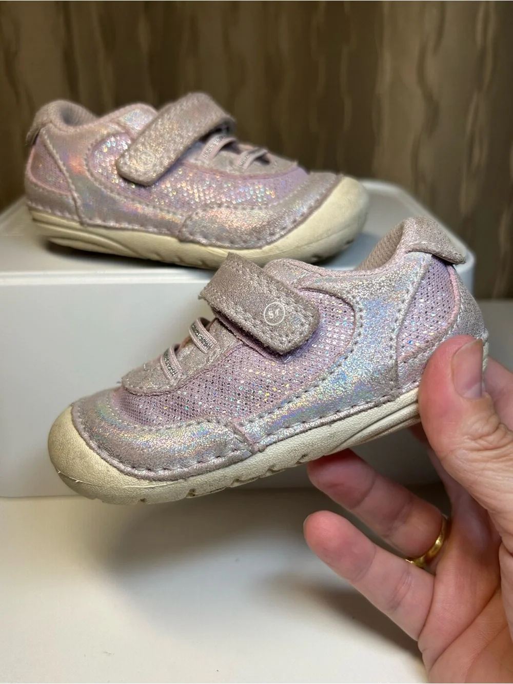 Stride Rite SM Jazzy Baby Girl’s 5M Pink Silver Sparkle Velcro Sneakers